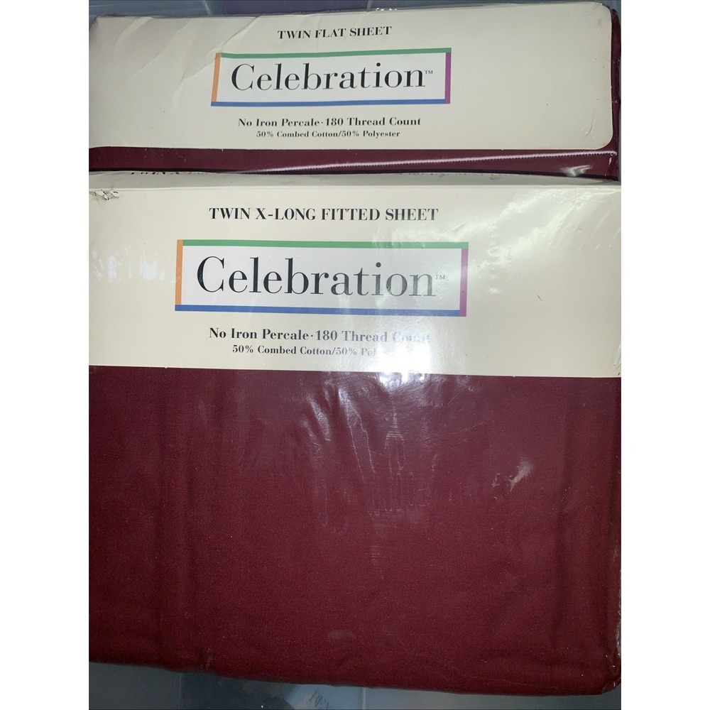 Mervyn's Celebration 180 TC Percale No Iron Twin Fitted Sheet Vintage Flat New‎